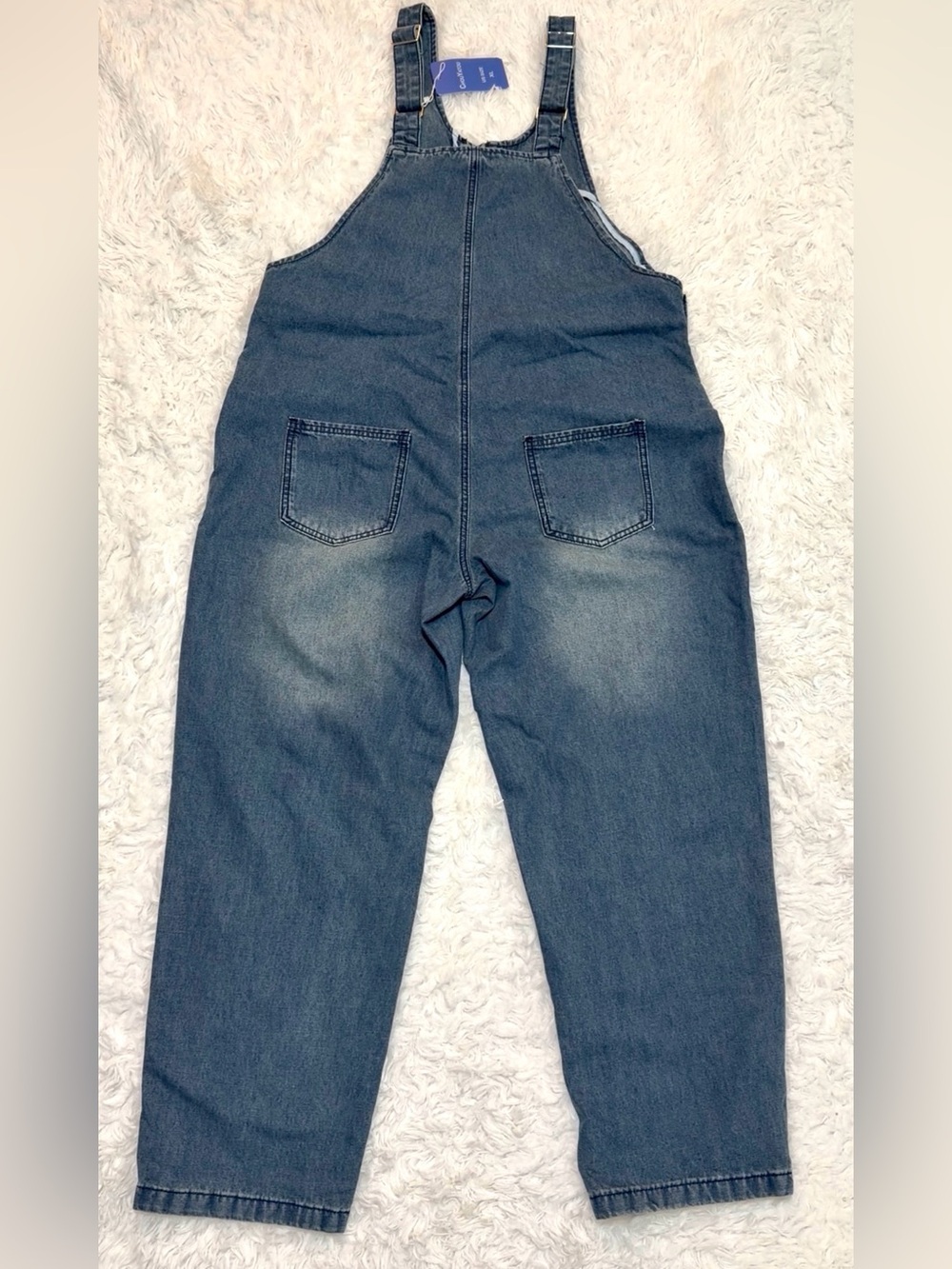 Chouyatou~ Women’s Classic Faded Blue Denim Overalls Casual Straight Leg. L - Picture 4 of 4